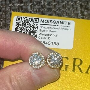 New Moissanite 2.0 carat Gold Plated Studs